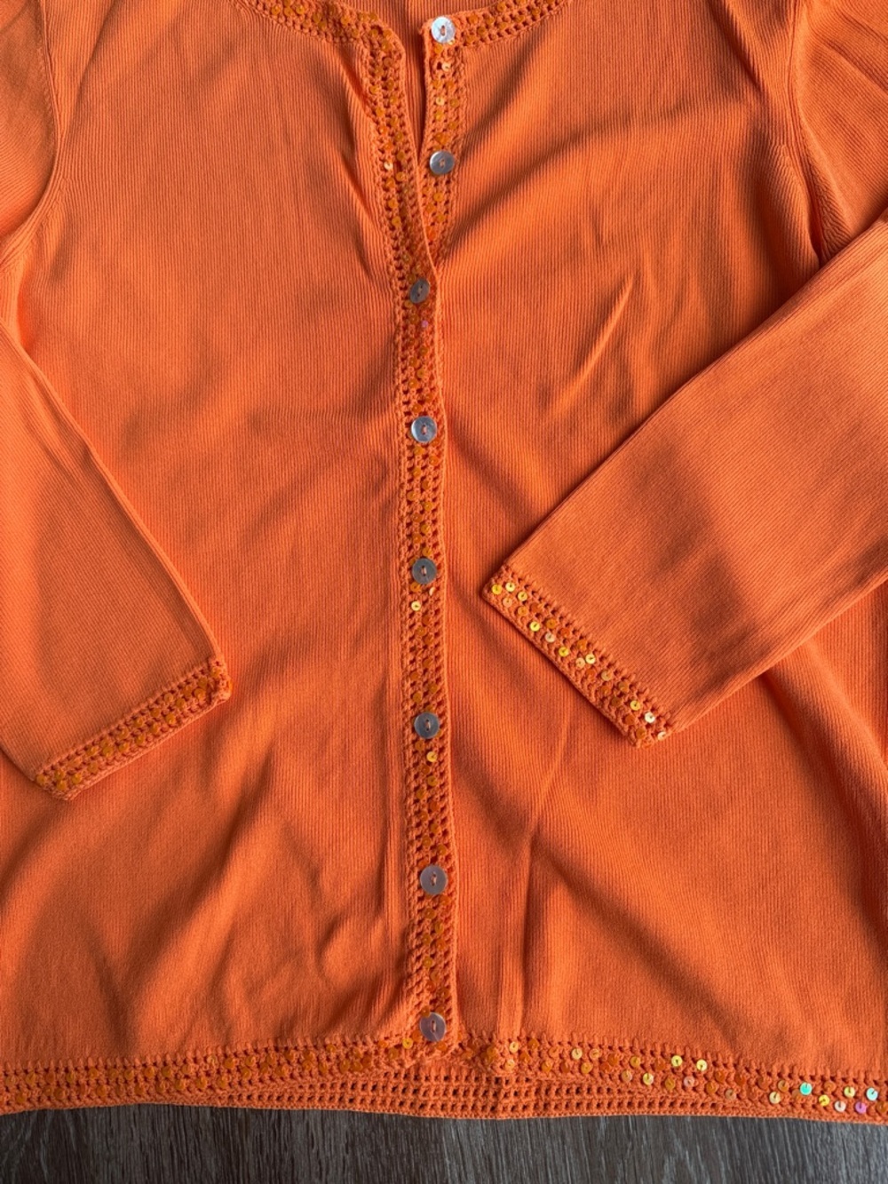 Orange Sequin Button-Up Cardigan - Picture 3 of 5